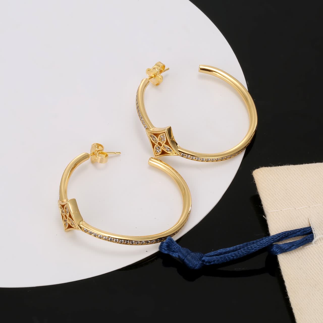 Louis Vuitton Gold Hoop Earrings with Diamond Accents